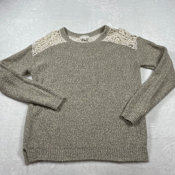 Forever 21+ Sweaters - Women's‎ Plus Size 3X Taupe Marled Knit Sweater Crochet Lace Shoulder Metallic